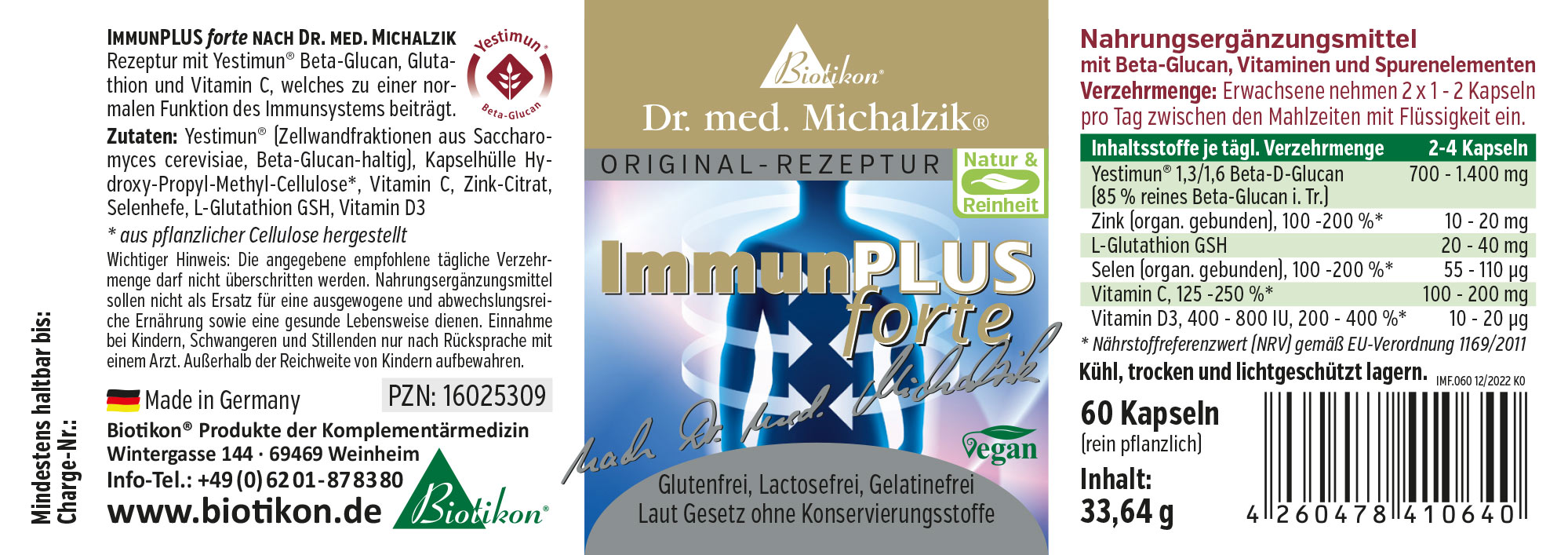 ImmunPLUS forte, Nahrungsergänzungsmittel, 60 vegane Kapseln in einer Verpackung, farblich abgestimmt