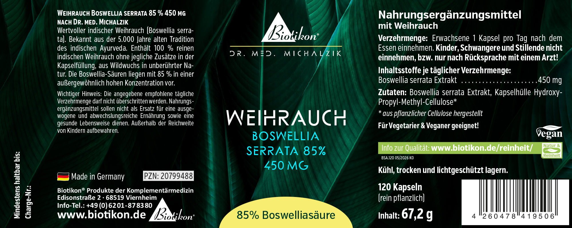 Rökelse 450 mg Boswellia serrats 85% etikett