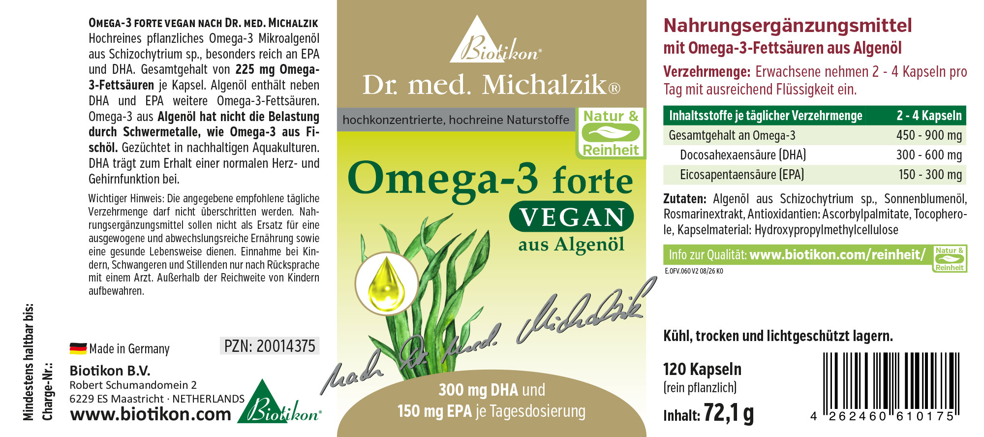 Omega-3 forte vegan Original nach Dr. med. Michalzik - Etikett 60 Kapseln