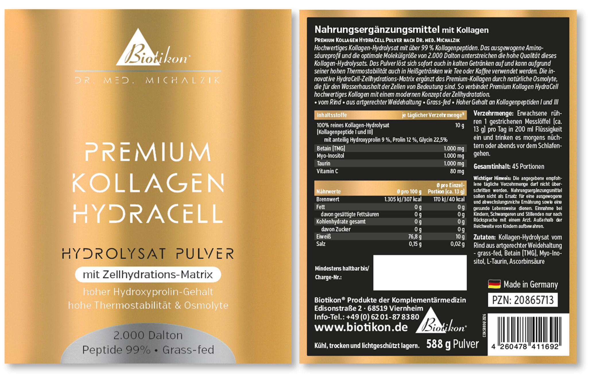 Premium Kollagen HydraCell Hydrolysat Pulver Burk Etikett