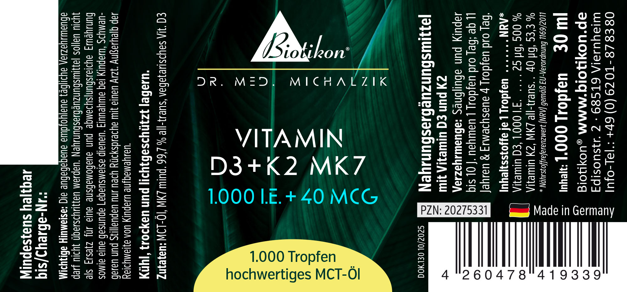 Vitamin-D3 K2-1000IE 40mcg konventionell Etikett