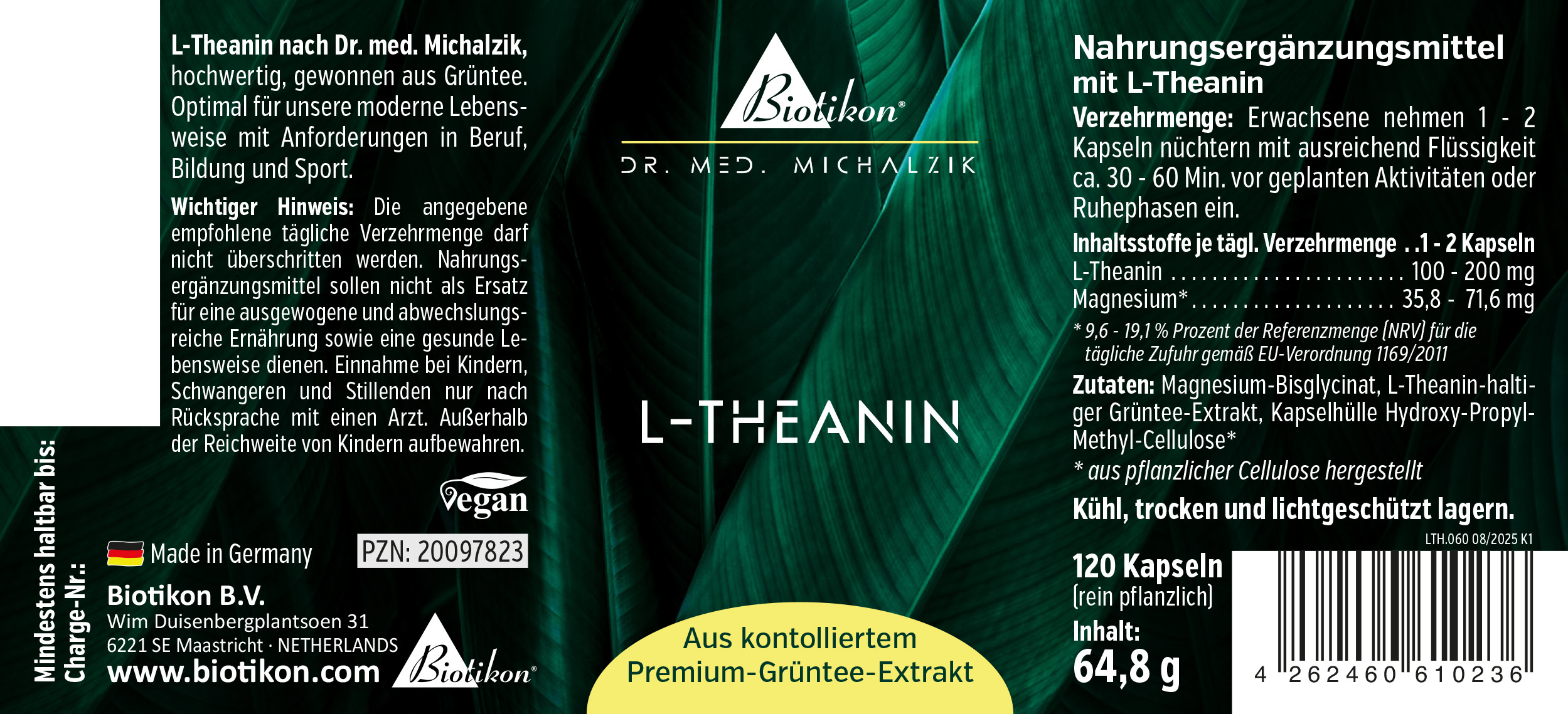 L-Theanin Kapseln Dose Etikett