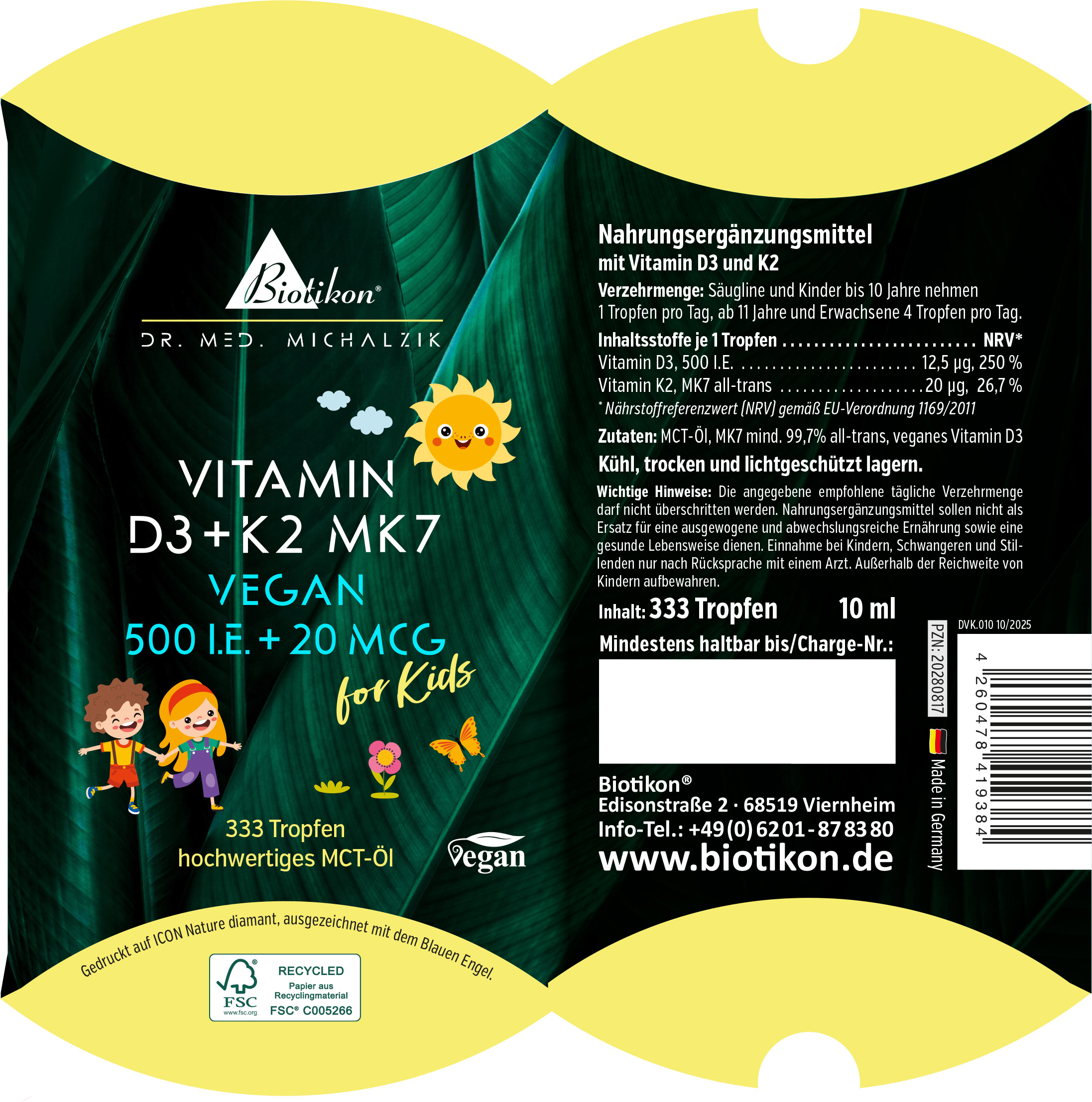 Vitamin-D3 + K2 500IE 20mcg vegan Kissenschachtel