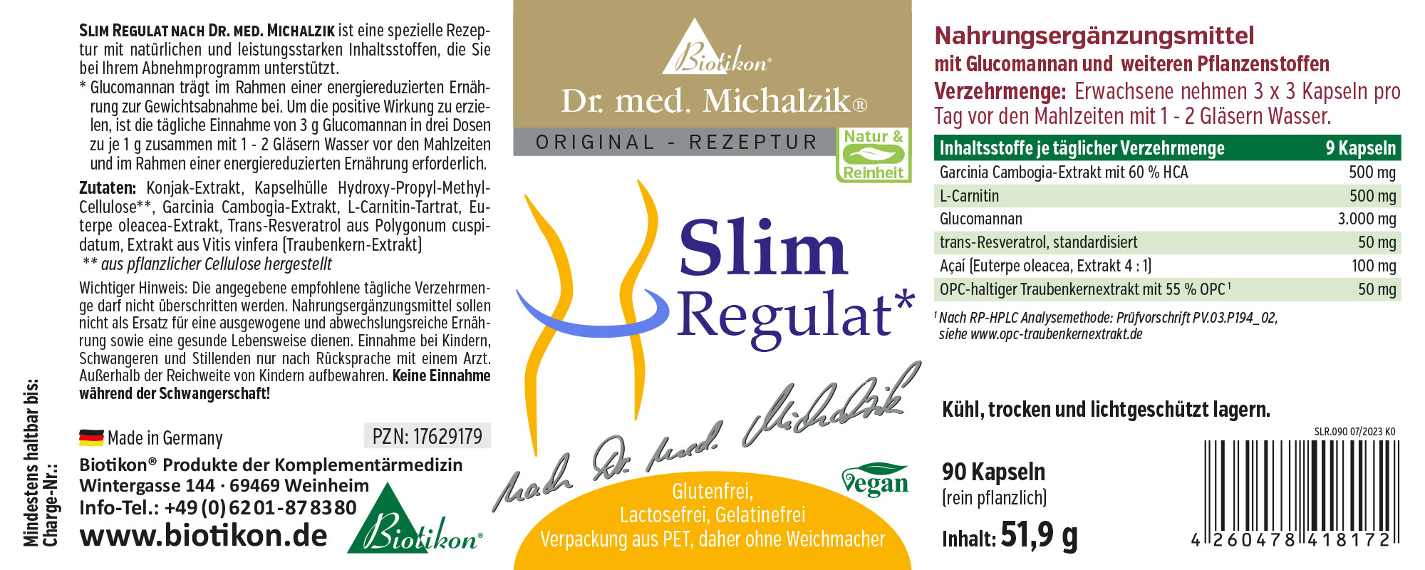 Nahrungsergänzungsmittel in PET-Verpackung, enthält 90 Kapseln, vegan, glutenfrei.