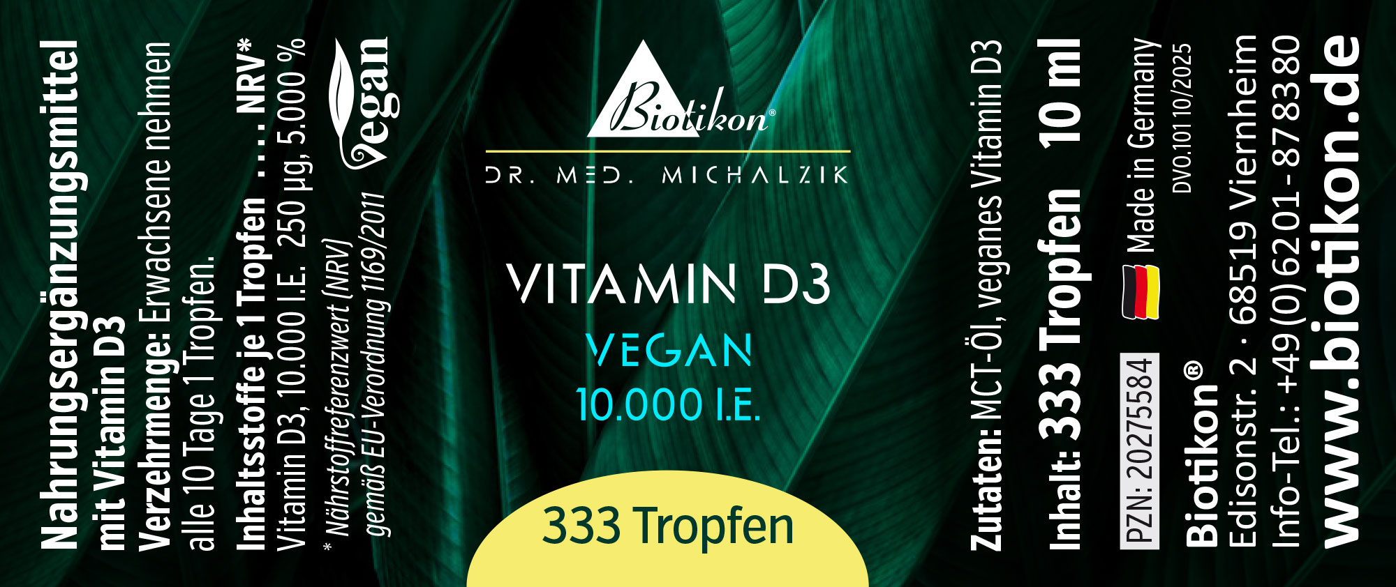 Vitamin-D3 10000IE vegan Etikett