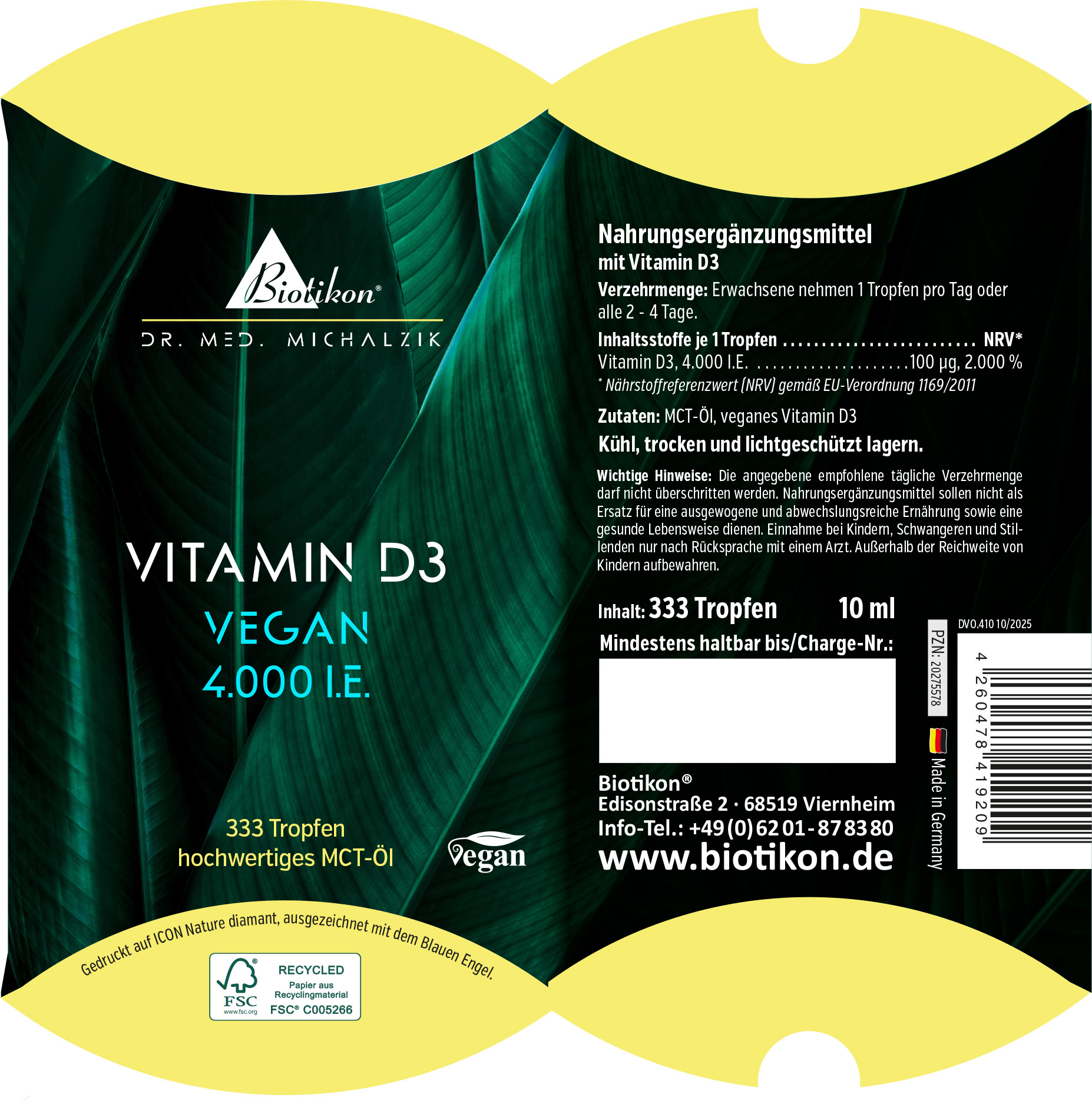 Vitamin-D3 4.000IE vegan Kissenschachtel