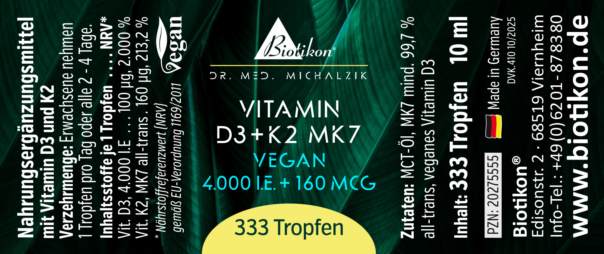 Vitamin-D3 K2-4000IE vegan Etikett