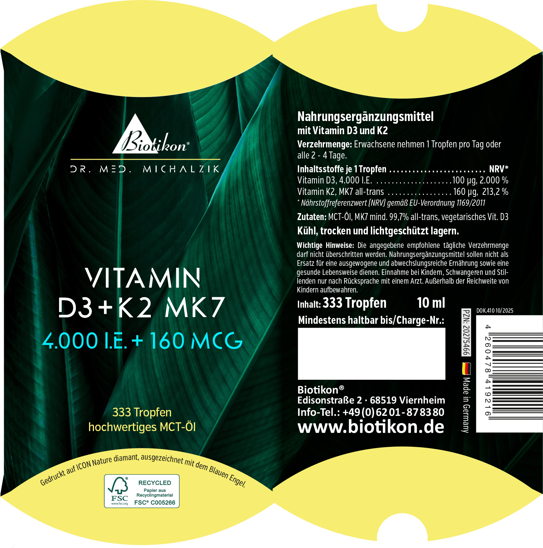 Vitamin-D3 + K2 4.000IE 160mcg konventionell Kissenschachtel