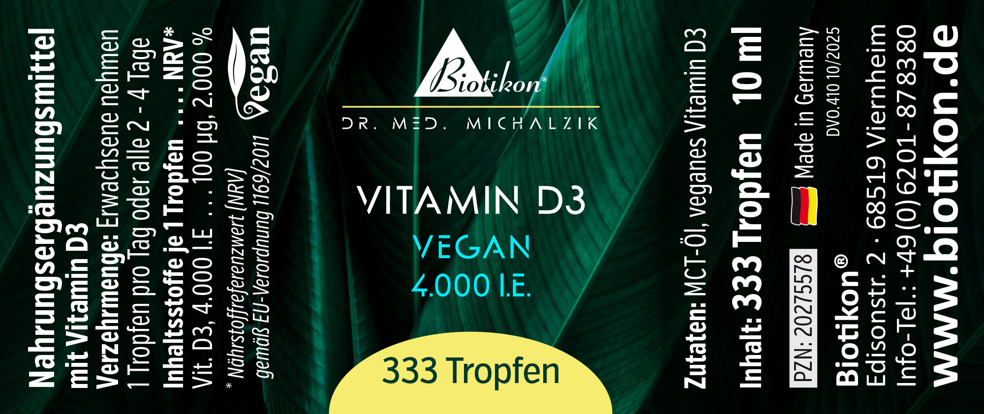 Vitamin-D3 4000IE vegan Etikett