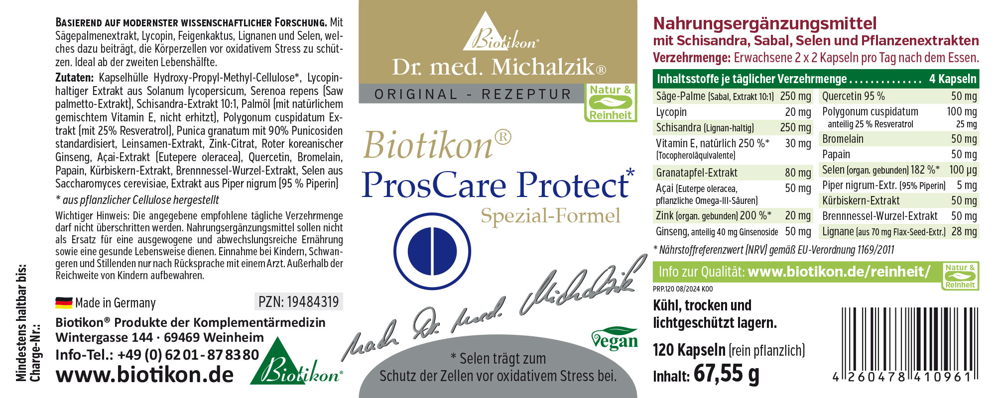 120 Kapseln für antioxidativen Schutz, Spezial-Formel, vegan, in einer gelben Verpackung.