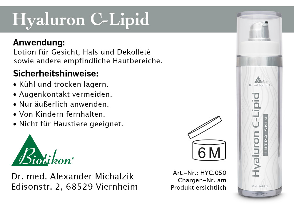 Hyaluron C-Lipid Lotion, 50 ml, für Gesicht, Hals und Dekolleté, transparenter Spender, frontal