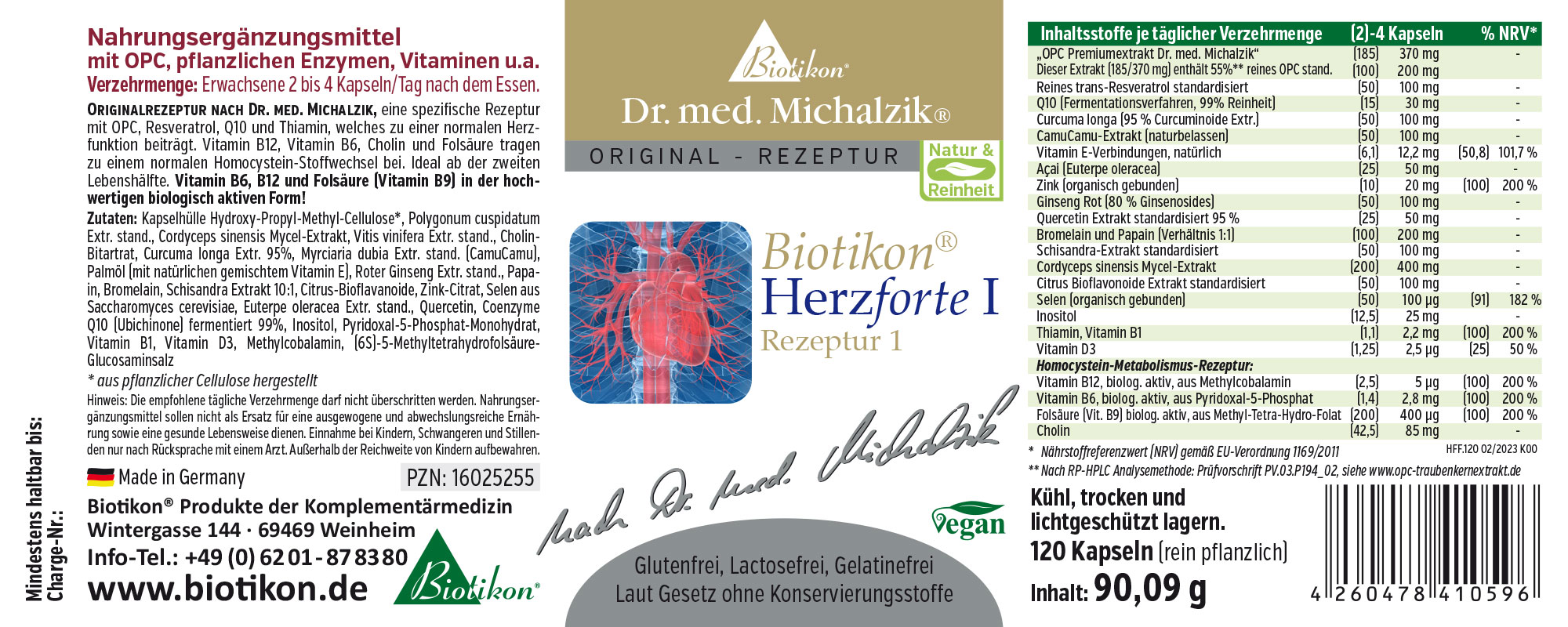 Nahrungsergänzungsmittel, Herzunterstützung, 120 vegane Kapseln in einer grünen Verpackung.