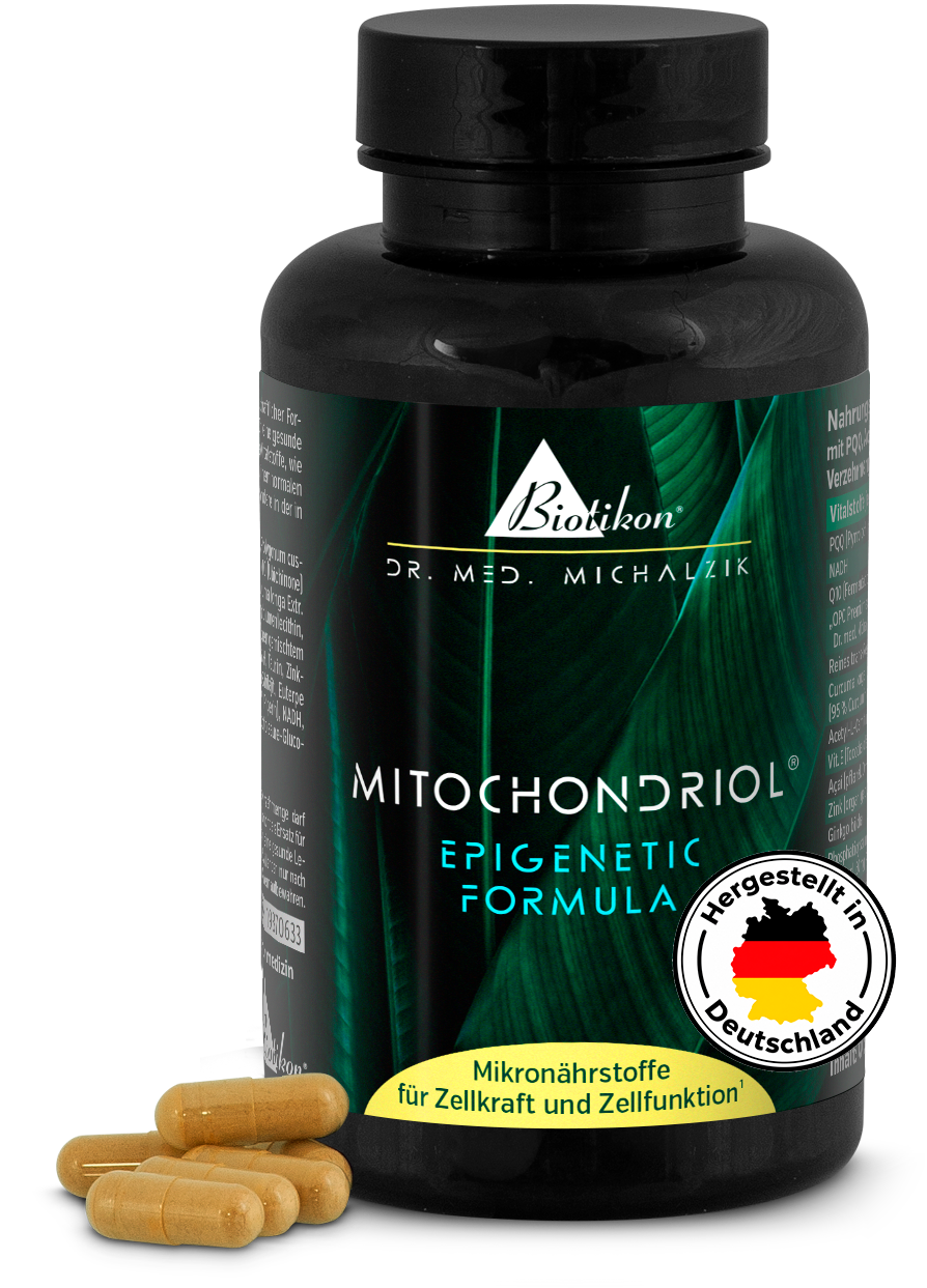 Mitochondriol-burk med logotypen ”Tillverkad i Tyskland”