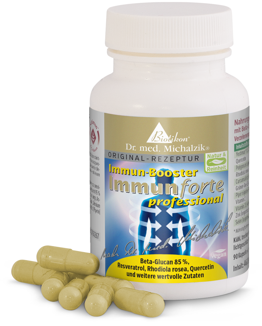 Flasche mit 90 veganen Kapseln, beige, Immun-Booster, Packungsansicht