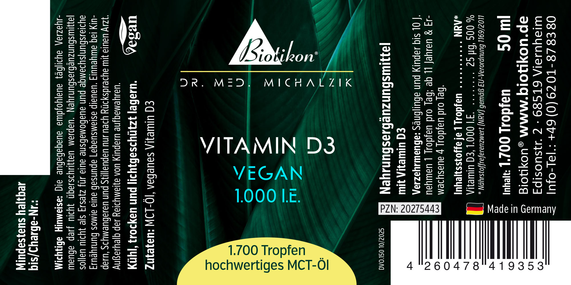Vitamin-D3 1000IE vegan Etikett (1)