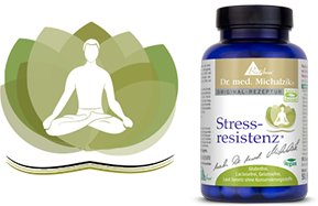 Flasche mit Stressresistenz Kapseln, grün-blau, 60 Kapseln, seitliche Perspektive.