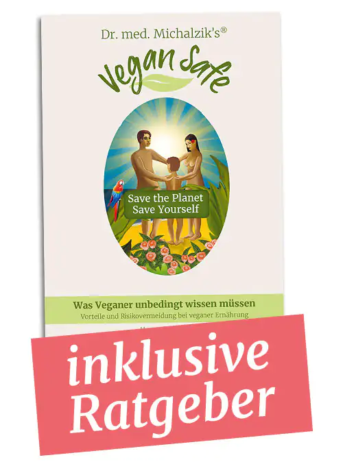 Buchcover Vegan Safe, Ratgeber über vegane Ernährung, bebildert mit Illustrationen, ansprechendes Design.