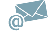 E-Mail-Symbol – Grafik Grafik eines E-Mail-Symbols mit Briefumschlag und @-Zeichen, in Blau und Grau.