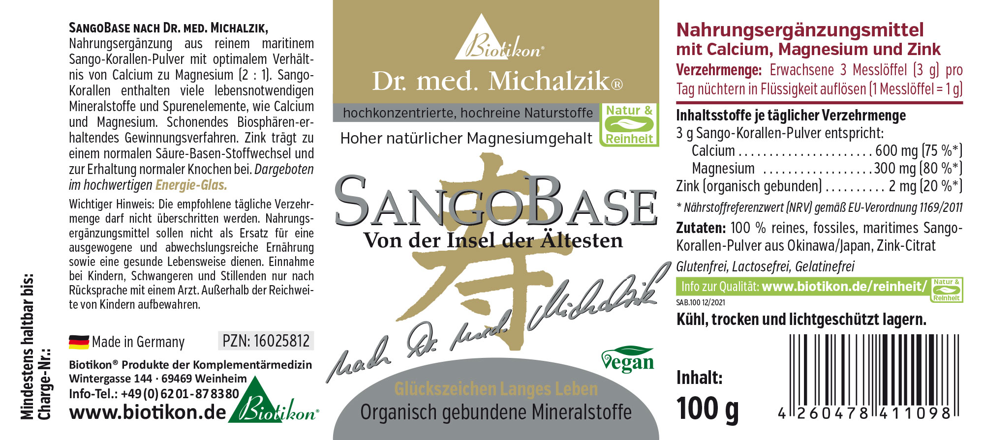 SangoBase Nahrungsergänzungsmittel in Pulverform, 100 g Paket, maritimes Korallen-Pulver.
