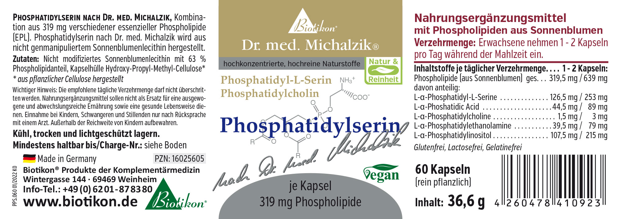 60 Kapseln mit 319 mg Phospholipiden aus Sonnenblumen, pflanzliche Kapselhülle, grau