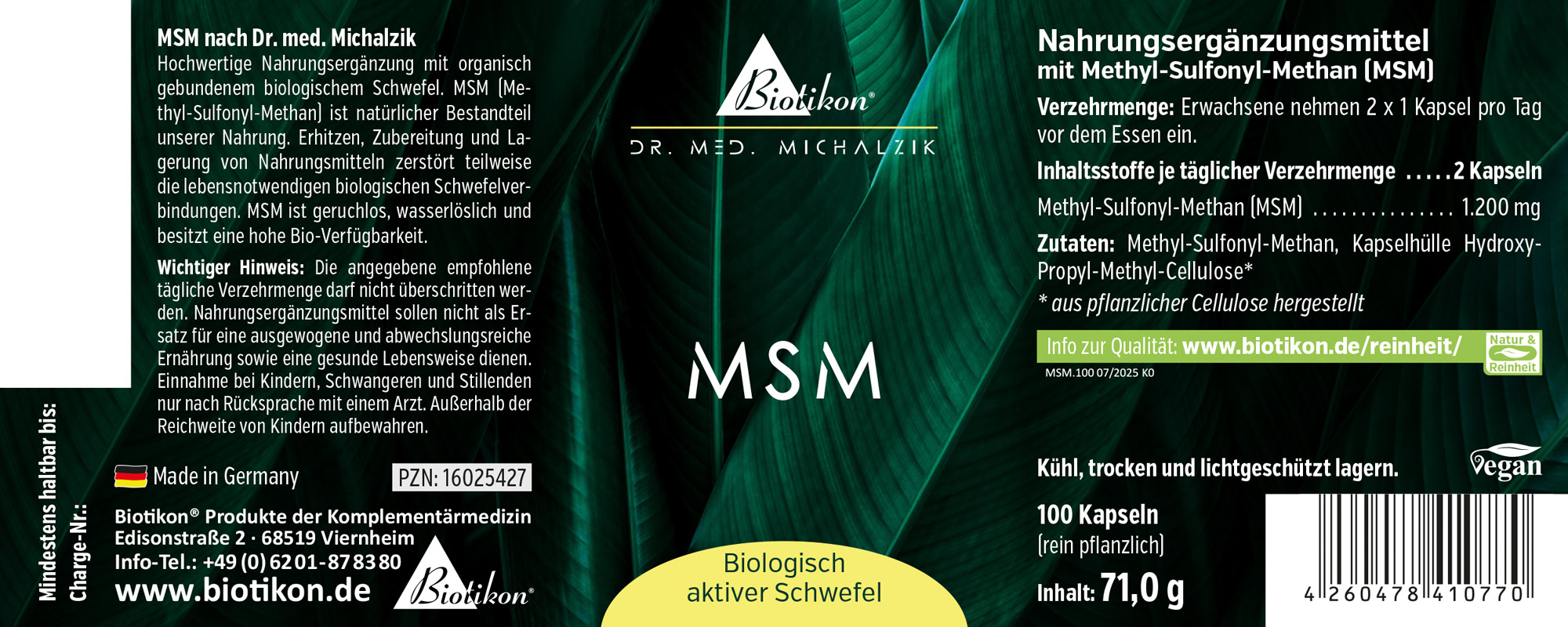 MSM Original nach Dr. med. Michalzik  - Etikett