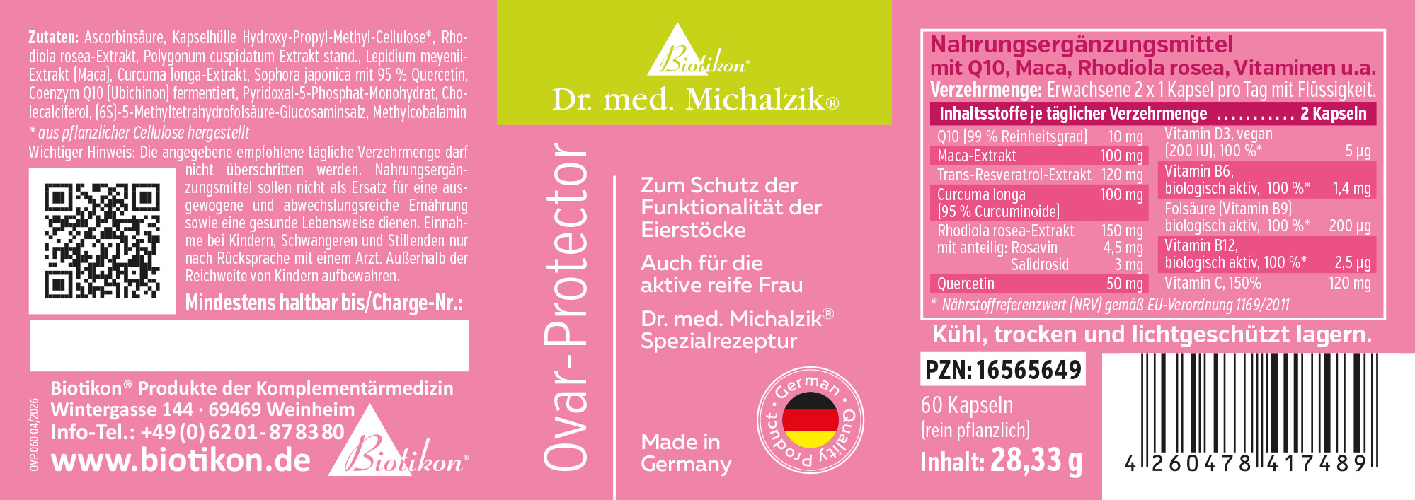 Ovar-Protector – 60 Kapseln Nahrungsergänzungsmittel in pinker Verpackung, 60 Kapseln, zur Unterstützung der Eierstöcke.