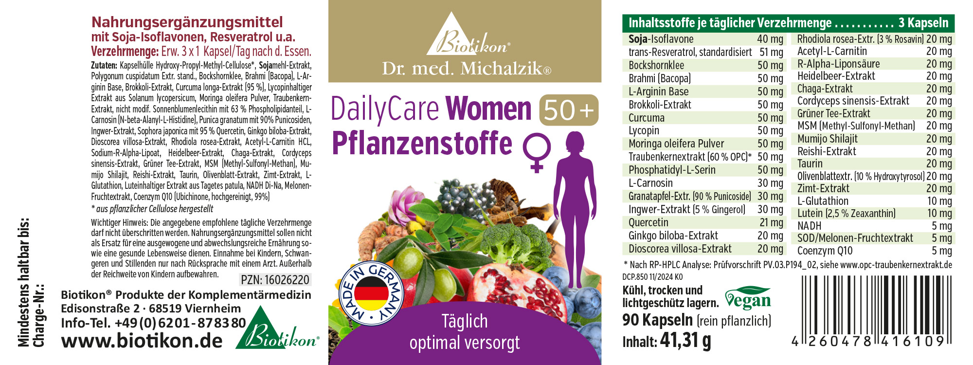 Nahrungsergänzungsmittel in Kapseln für Frauen über 50, 90 Stück, grüne Verpackung, pflanzliche Inhaltsstoffe