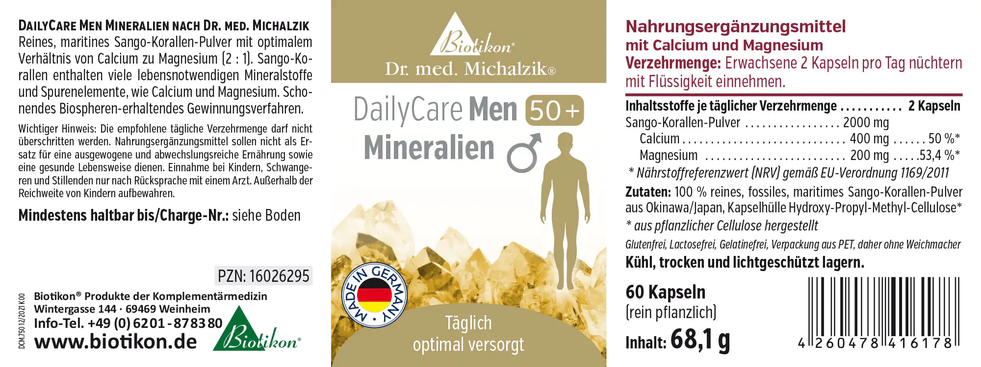 Ergänzungsmittel mit Sango-Korallenpulver, 60 Kapseln in klarer Verpackung, goldenes Kapselmaterial, für Erwachsene.