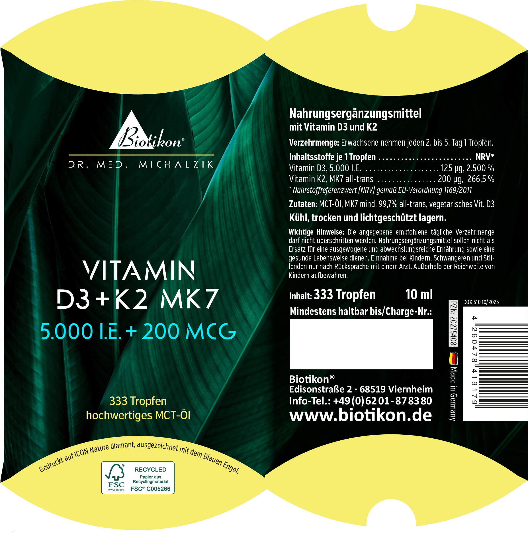 Vitamin-D3 + K2 5.000IE 200mcg konventionell Kissenschachtel