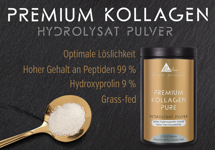 Kollagenpulver banderolltext: 2 000 Dalton-peptider – över 99 % peptidhalt. Premium kollagenhydrolysatpulver – gräsbetat – högt hydroxiprolininnehåll