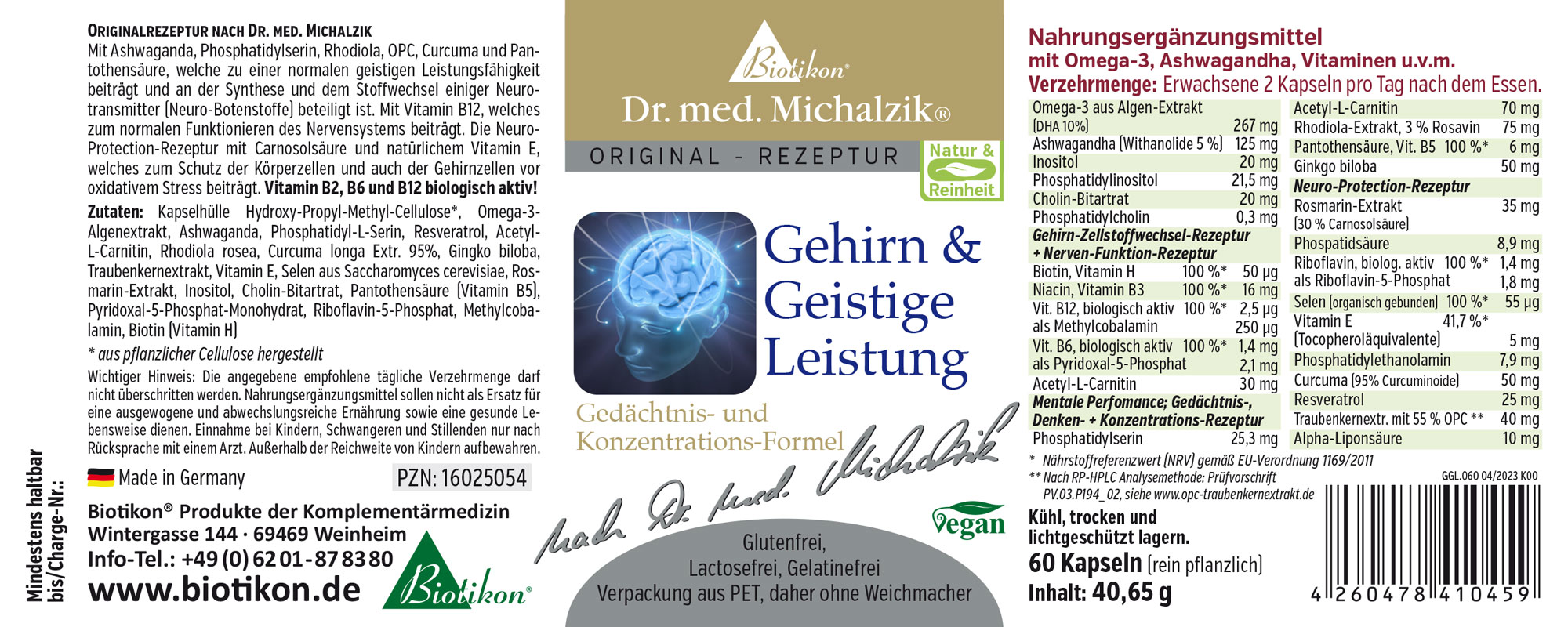 Nahrungsergänzungsmittel für geistige Leistung, 60 Kapseln, grüne Verpackung, seitliche Sicht