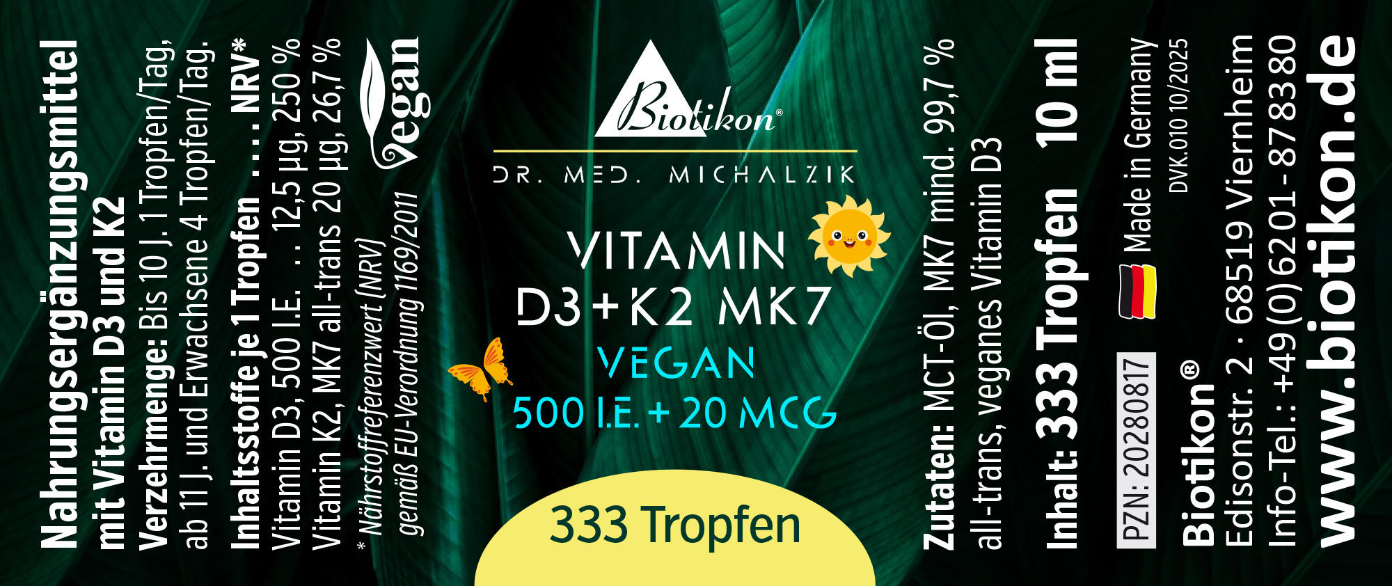 Vitamin-D3 K2-500IE vegan Etikett