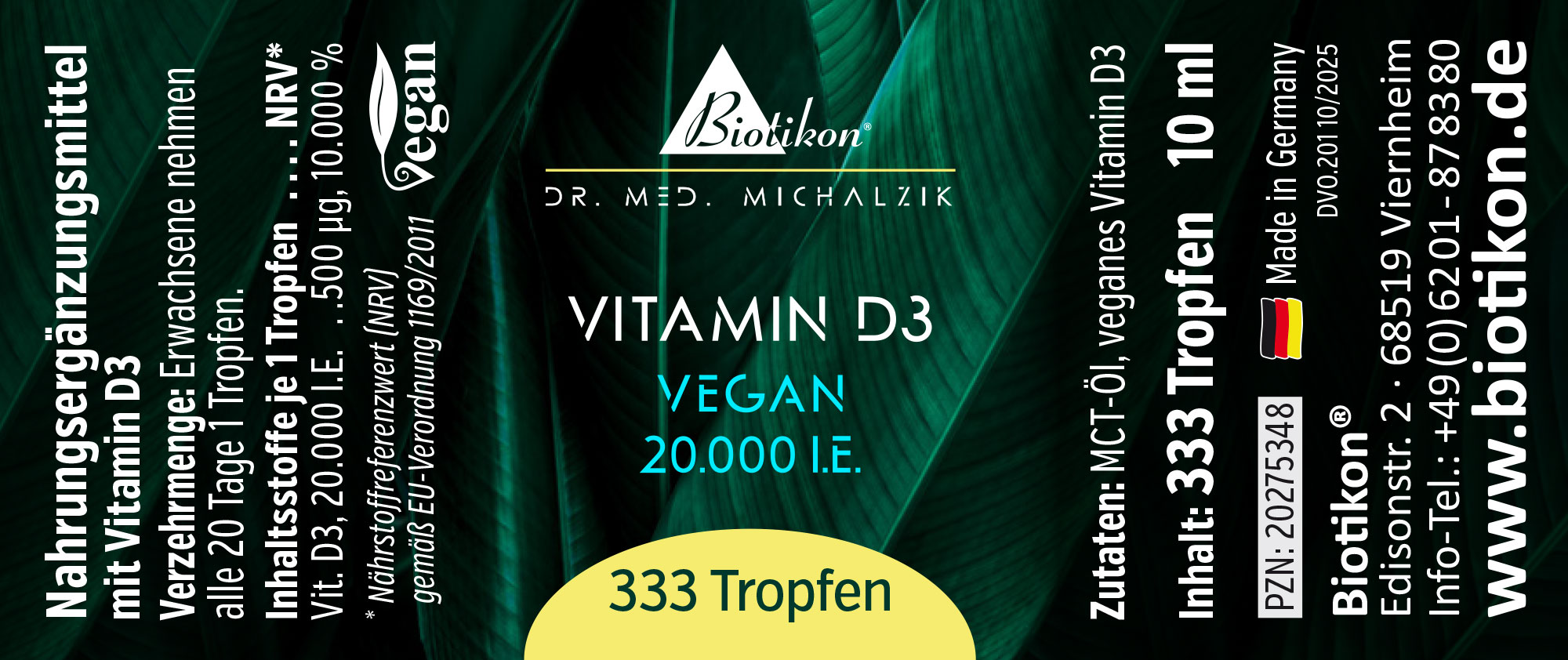 Vitamin-D3 20000IE vegan Etikett