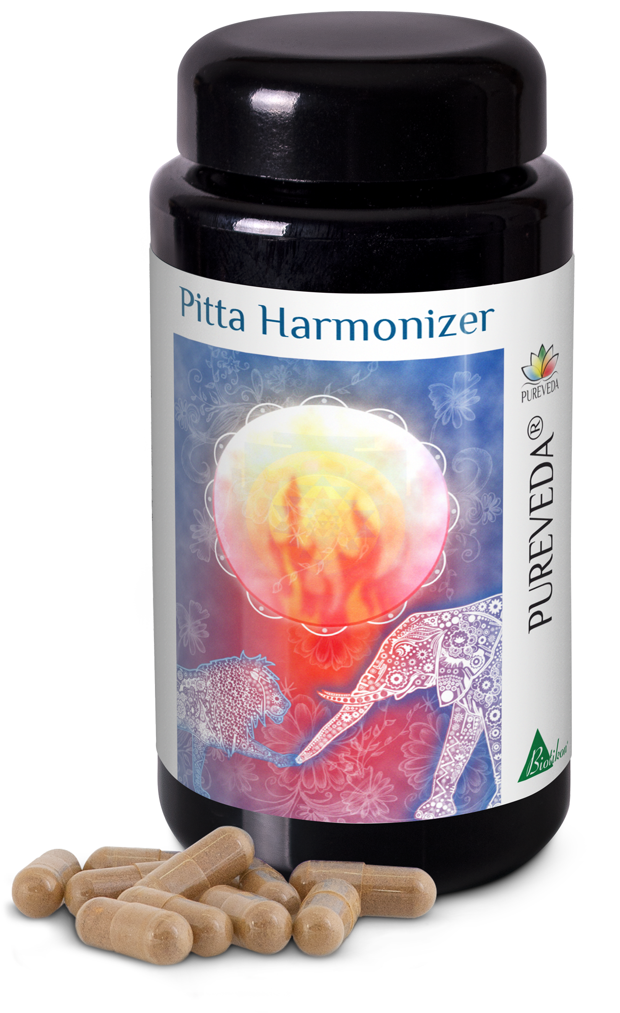 Pitta Harmonizer – Kapseln Schwarze Kunststoffflasche mit Pitta Harmonizer Kapseln, 50 Stück, braun
