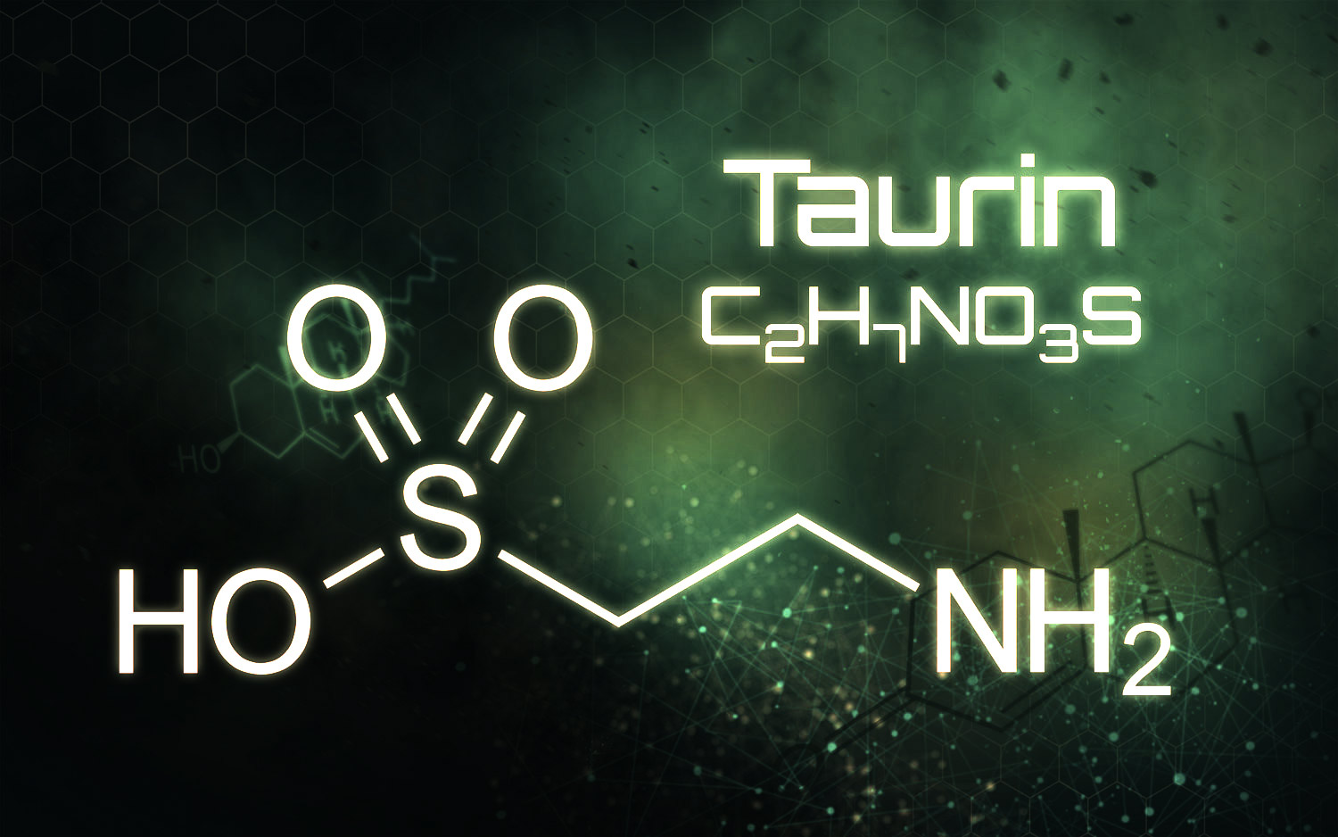L-Taurin Strukturformel Visuelle Darstellung der chemischen Struktur von Taurin, mit chemischen Formeln und auf hellem Hintergrund.
