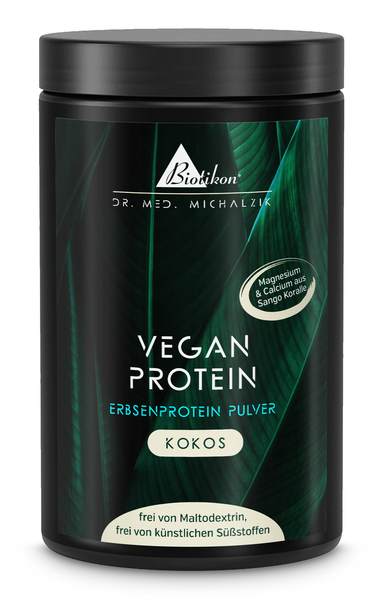 Pflanzenprotein-Pulver Kokos â 500 g WeiĂes PulverbehĂ€ltnis mit Kokos Pflanzenprotein, 500 g, klare Sicht, neutrale Verpackung.