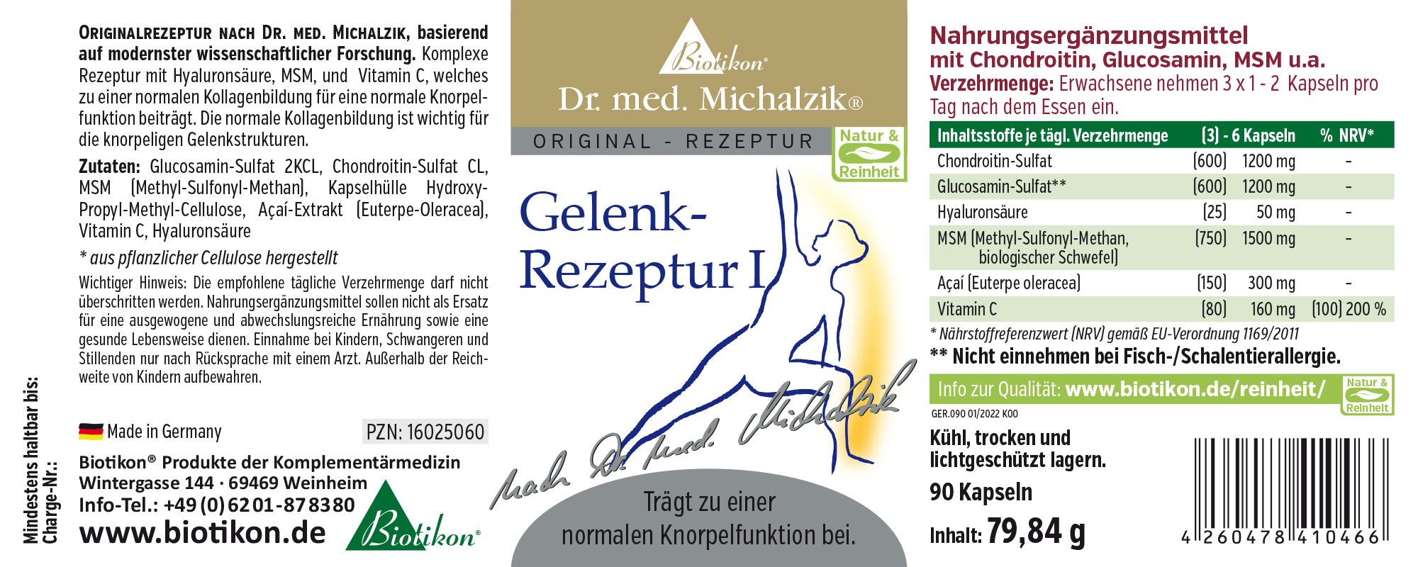 Nahrungsergänzungsmittel in Kapseln, 90 Stück, für Gelenkfunktionen, Verpackung mit Grafiken