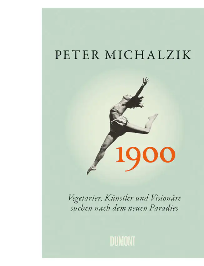 Buchcover mit dem Titel '1900', grünem Hintergrund, tanzender Person in Schwarz-Weiß, orangefarbene Schrift.