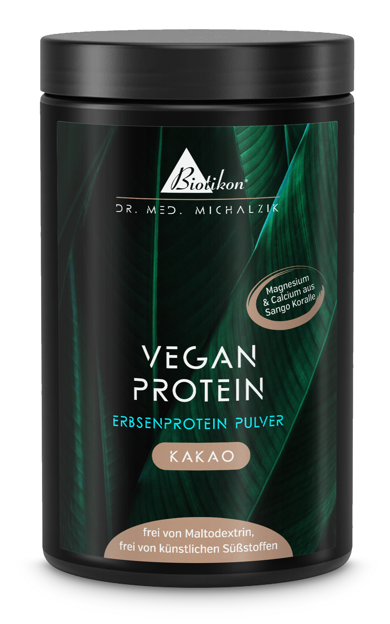 Pflanzenprotein-Pulver Kakaogeschmack â 500 g WeiĂer BehĂ€lter mit Pflanzenprotein-Pulver Geschmack Kakao, 500 g, Vorderansicht.