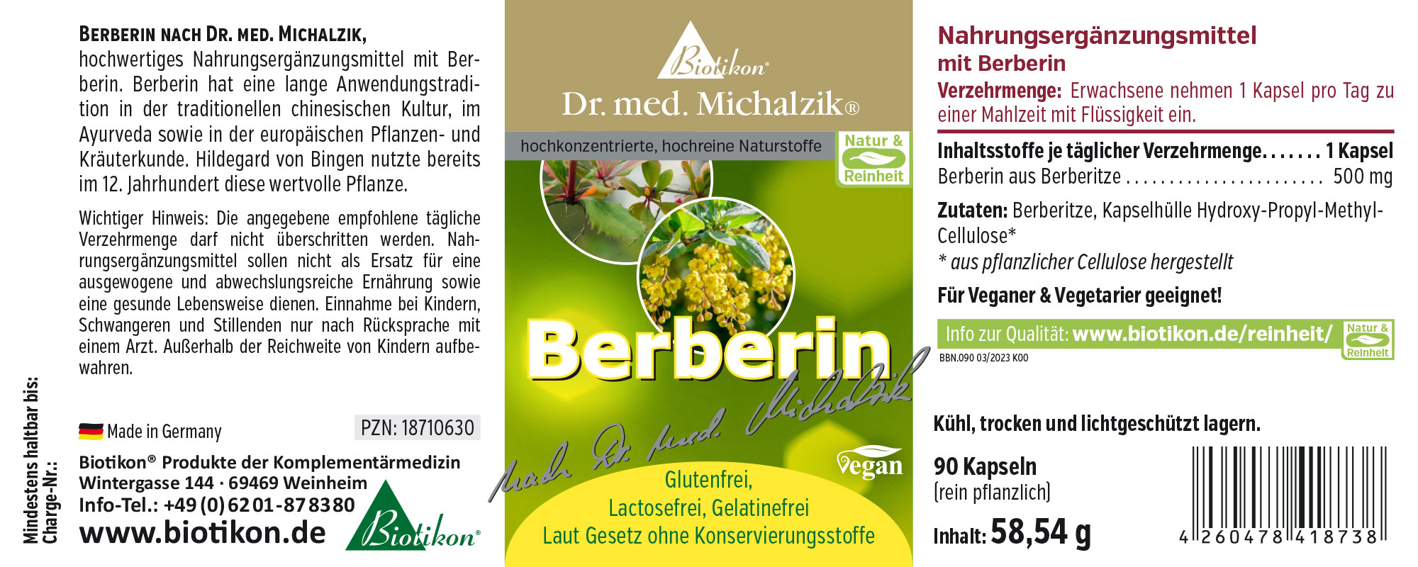 90 Kapseln mit Berberin aus Berberitze, vegan, in gelber Verpackung.