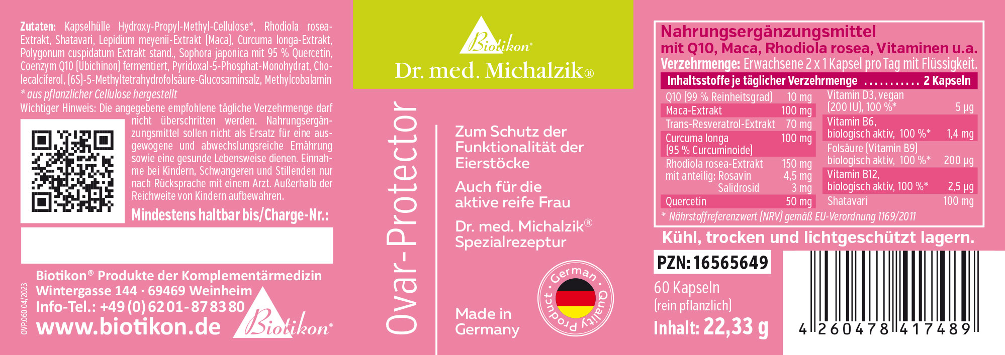 Nahrungsergänzungsmittel in pinker Verpackung, 60 Kapseln, zur Unterstützung der Eierstöcke.