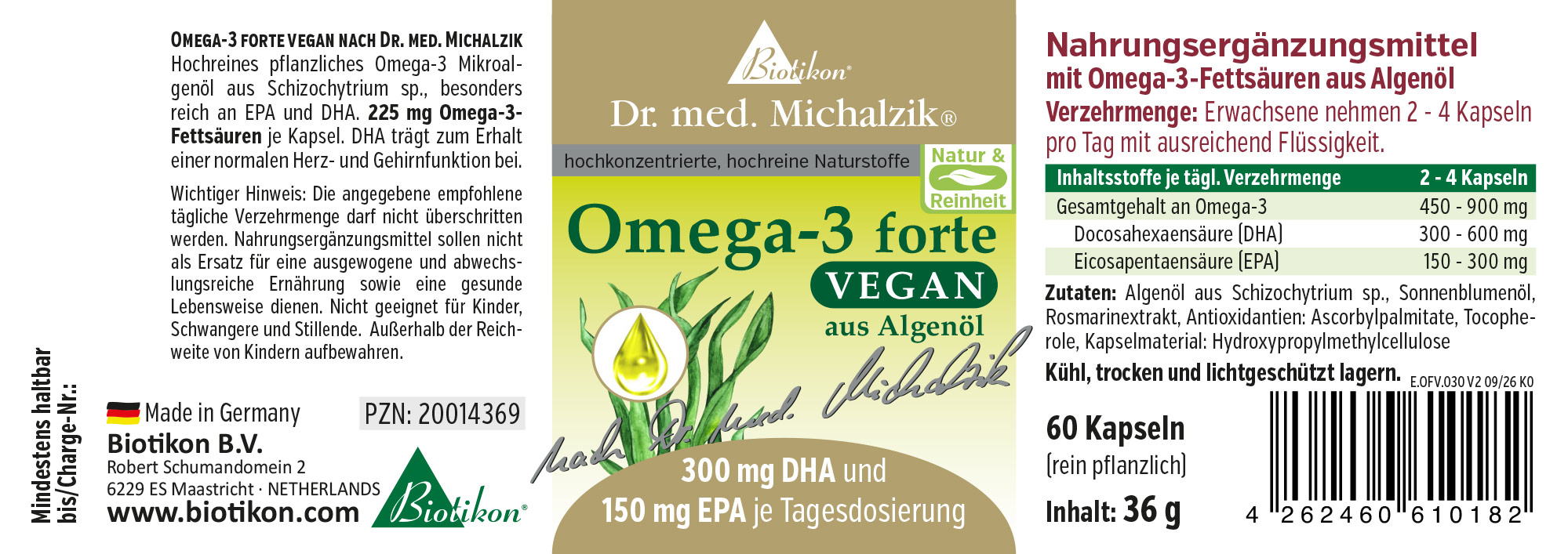 Omega-3 forte vegan Original nach Dr. med. Michalzik - Etikett 30 Kapseln Omega-3 forte vegan Original nach Dr. med. Michalzik - Etikett 30 Kapseln