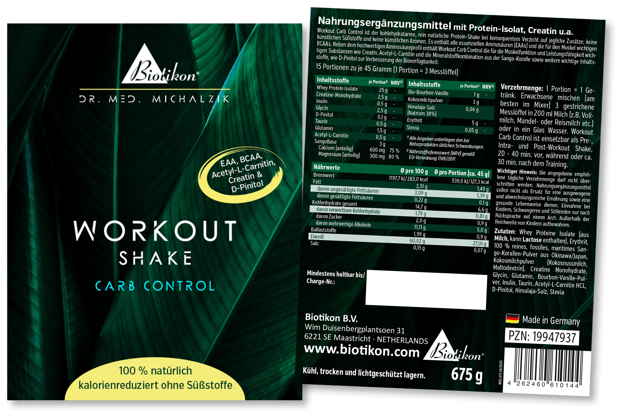 Nahrungsergänzungsmittel in 675 g Verpackung, Pulverform, grünlich, für Fitness.