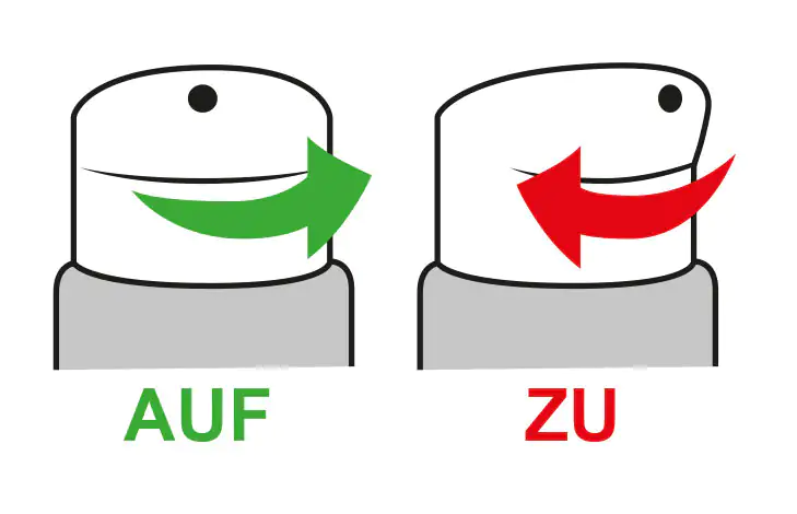 Illustration eines Sicherheitsverschlusses mit Auf- und Zu-Pfeilen in Grün und Rot