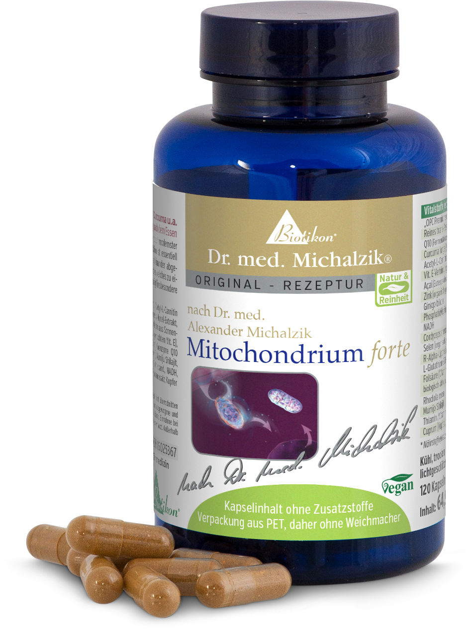 Blauer Flakon mit 120 veganen Kapseln, Kapseln in beige, abgebildete Kapseln auf dem Tisch.