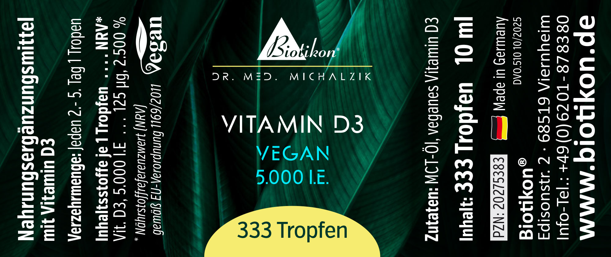 Vitamin-D3 5000IE vegan Etikett